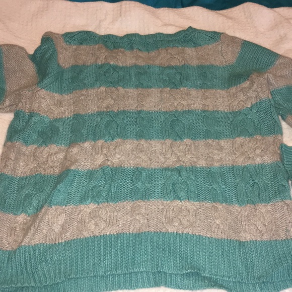 Loft Turquoise and Gray stripe sweater - Picture 3 of 5
